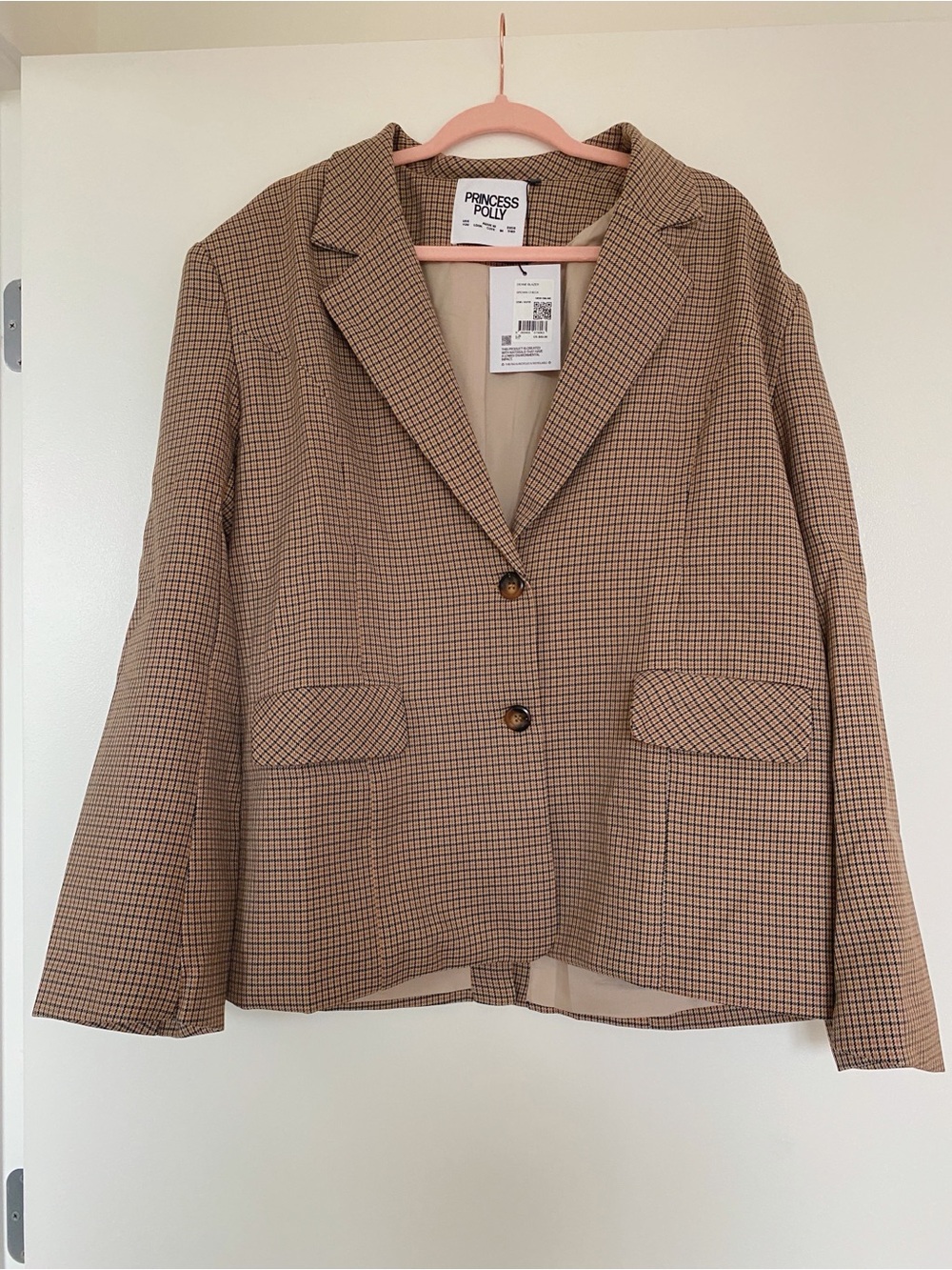 Princess Polly Brown Tan Checked Blazer